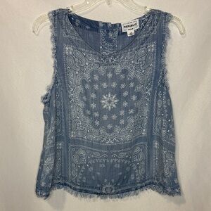 For The Republic Blue Paisley Sleeveless Top